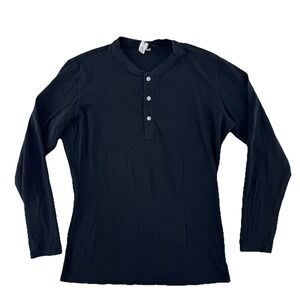 State & Liberty Long Sleeve Henley Shirt Mens Medium Black